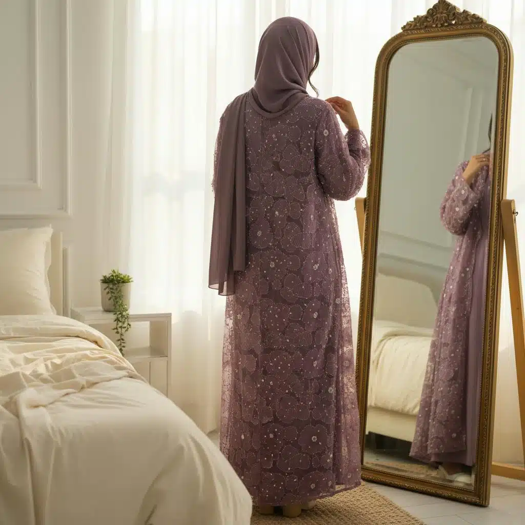 Abaya 3 piyces avec dentelle perlye