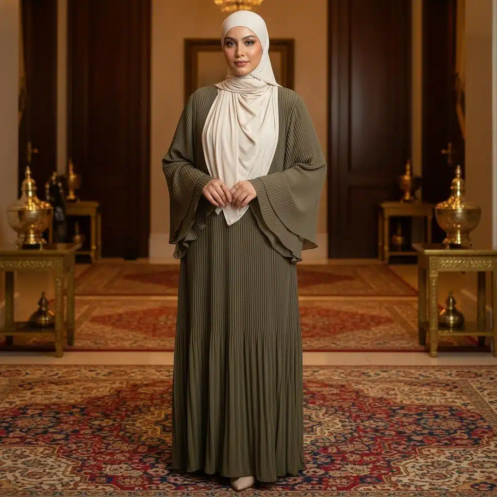 Abaya moderne à manches longues plissée