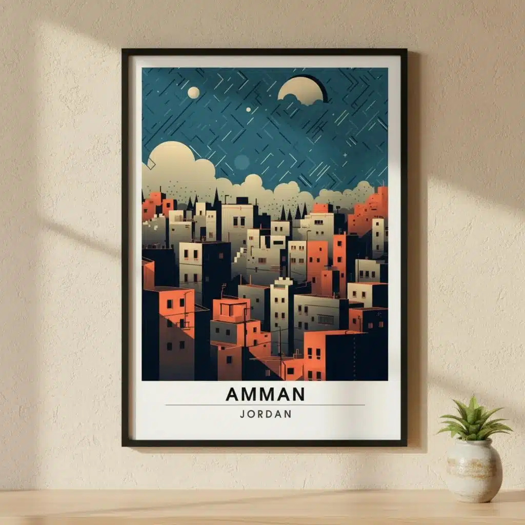 Affiche illustrée Amman Jordanie