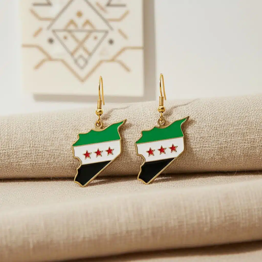 Boucles d'oreilles carte de la Syrie en acier inoxydable