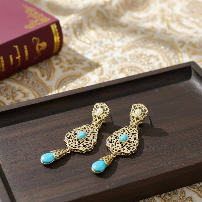 Boucles D'oreilles Orientales avec Pierres Colorées - picture 8183