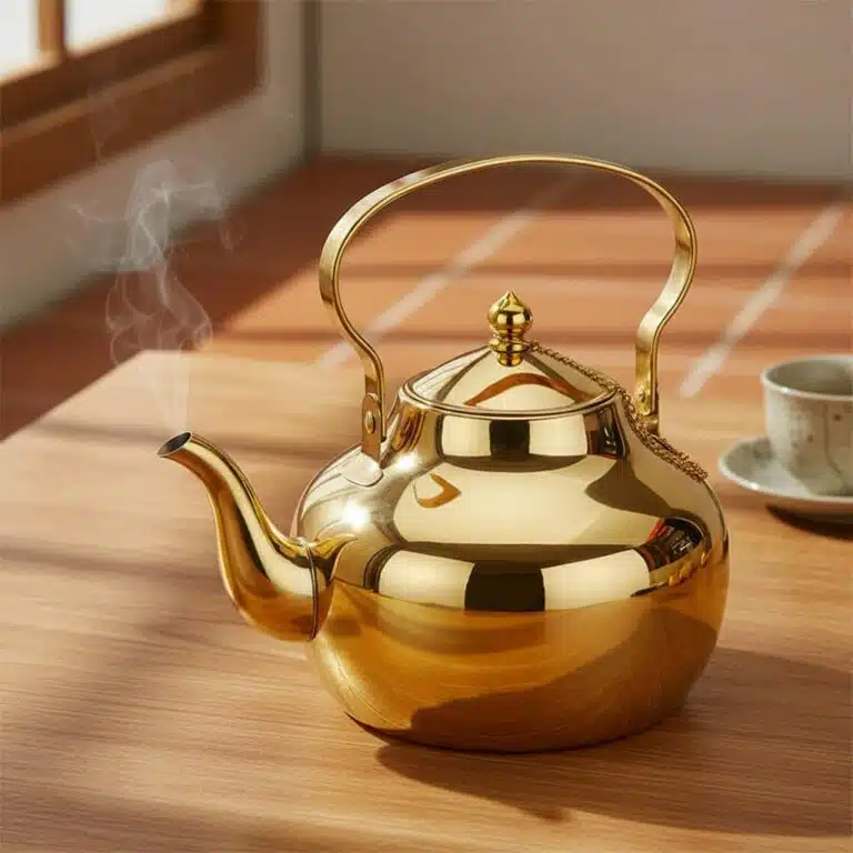 Bouilloire dorée en acier inoxydable avec infuseur