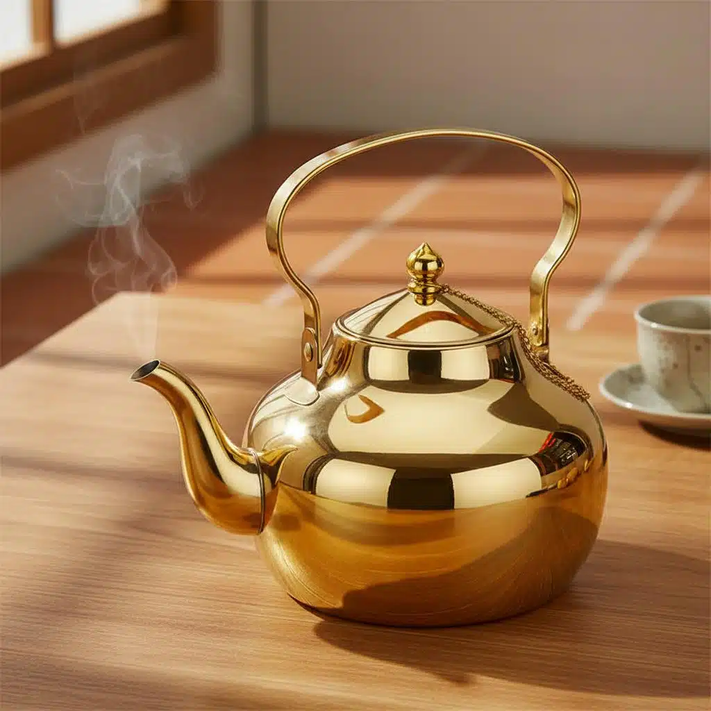 Bouilloire dorée en acier inoxydable avec infuseur