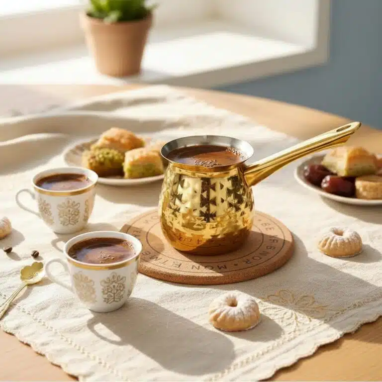 Cafetière turque en inox doré martelé avec couvercle