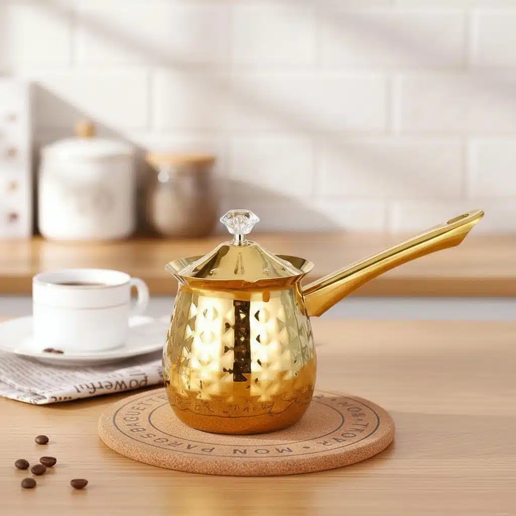 Cafetière turque en inox doré martelé avec couvercle