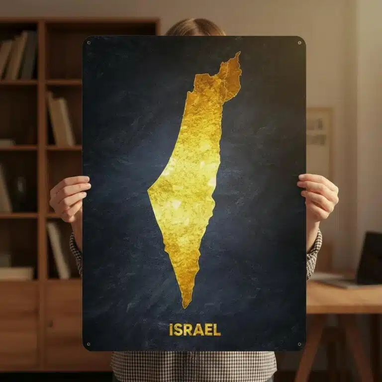 Carte murale en métal d'israël dorée
