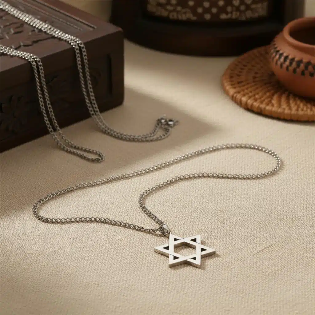 Chayne acier inoxydable avec pendentif ytoile de david