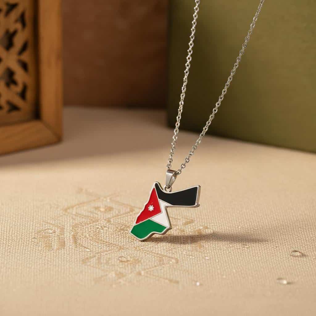Collier Carte de la Jordanie en Acier Inoxydable