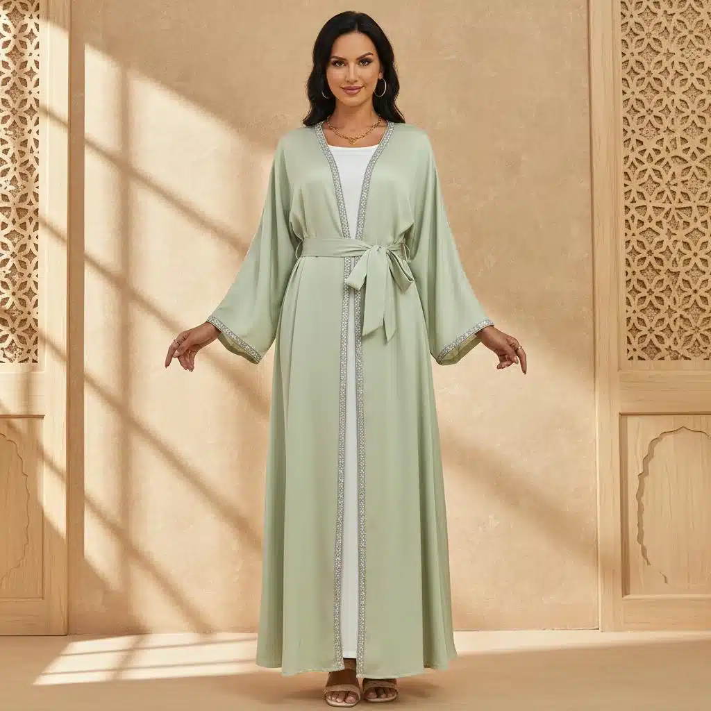 Kimono long oriental vert sauge