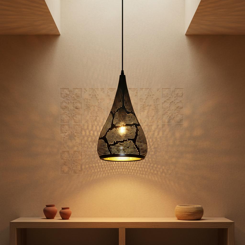 Lampe Suspendue Marocaine en Métal Noir Design Géométrique