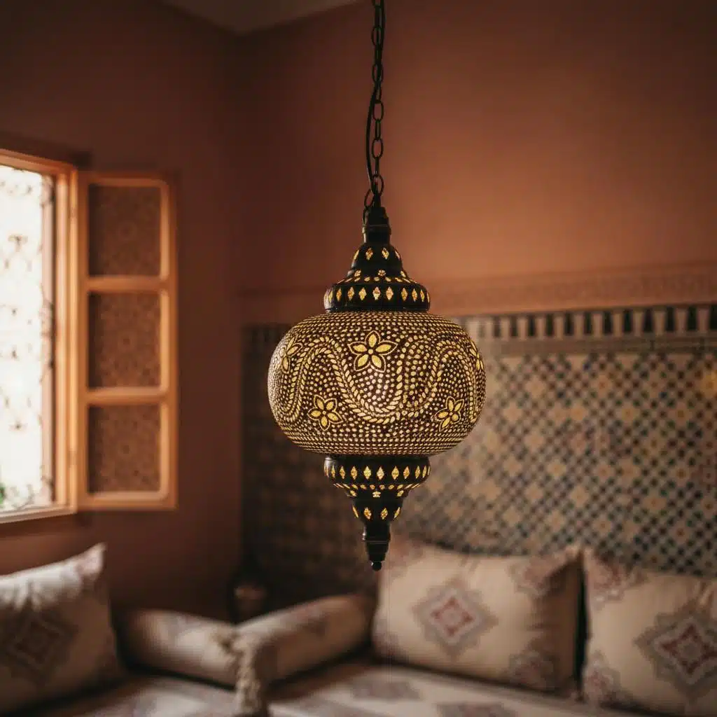 Lampe suspendue orientale en alliage motifs fleuris