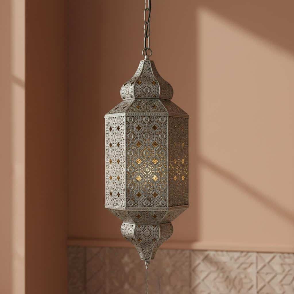 Lampe suspendue orientale en métal ajouré