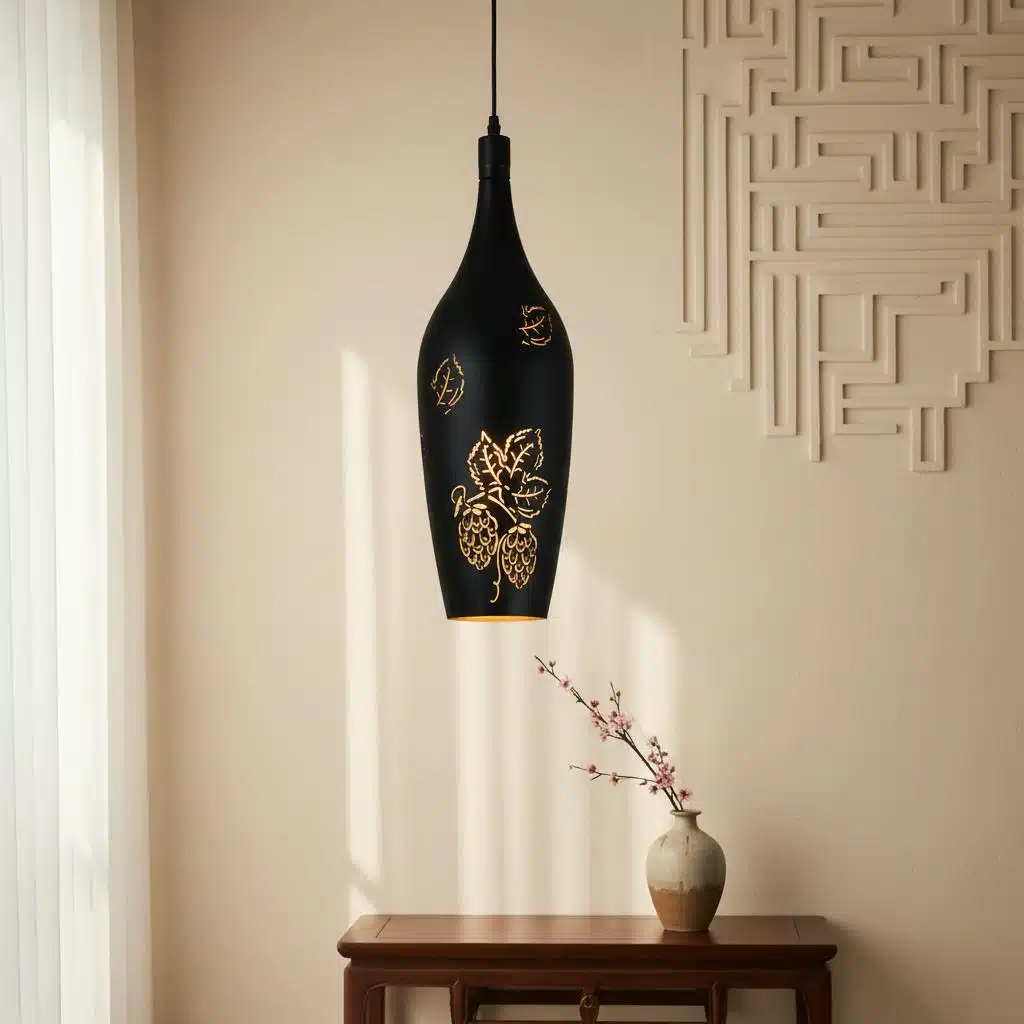 Lampe suspendue orientale fer forgé design florale