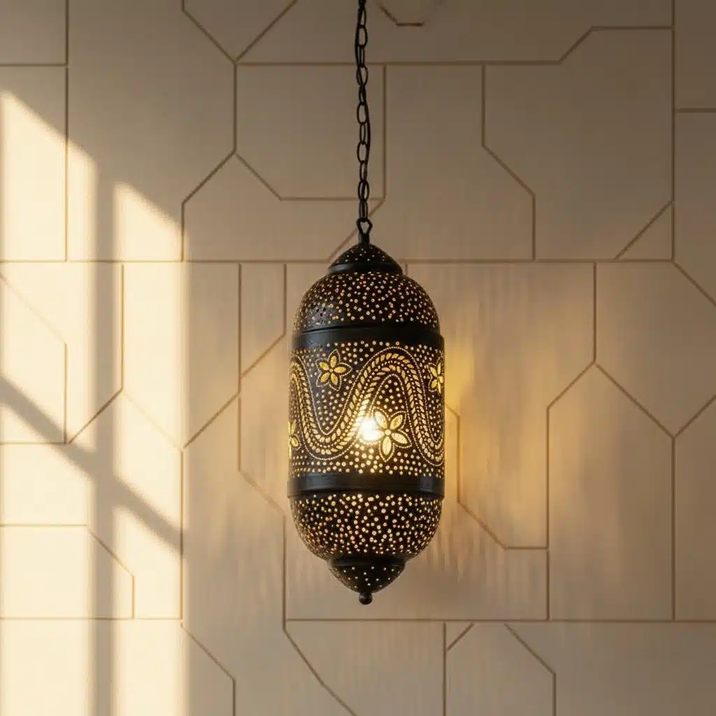 Lanterne orientale en fer avec motifs floraux