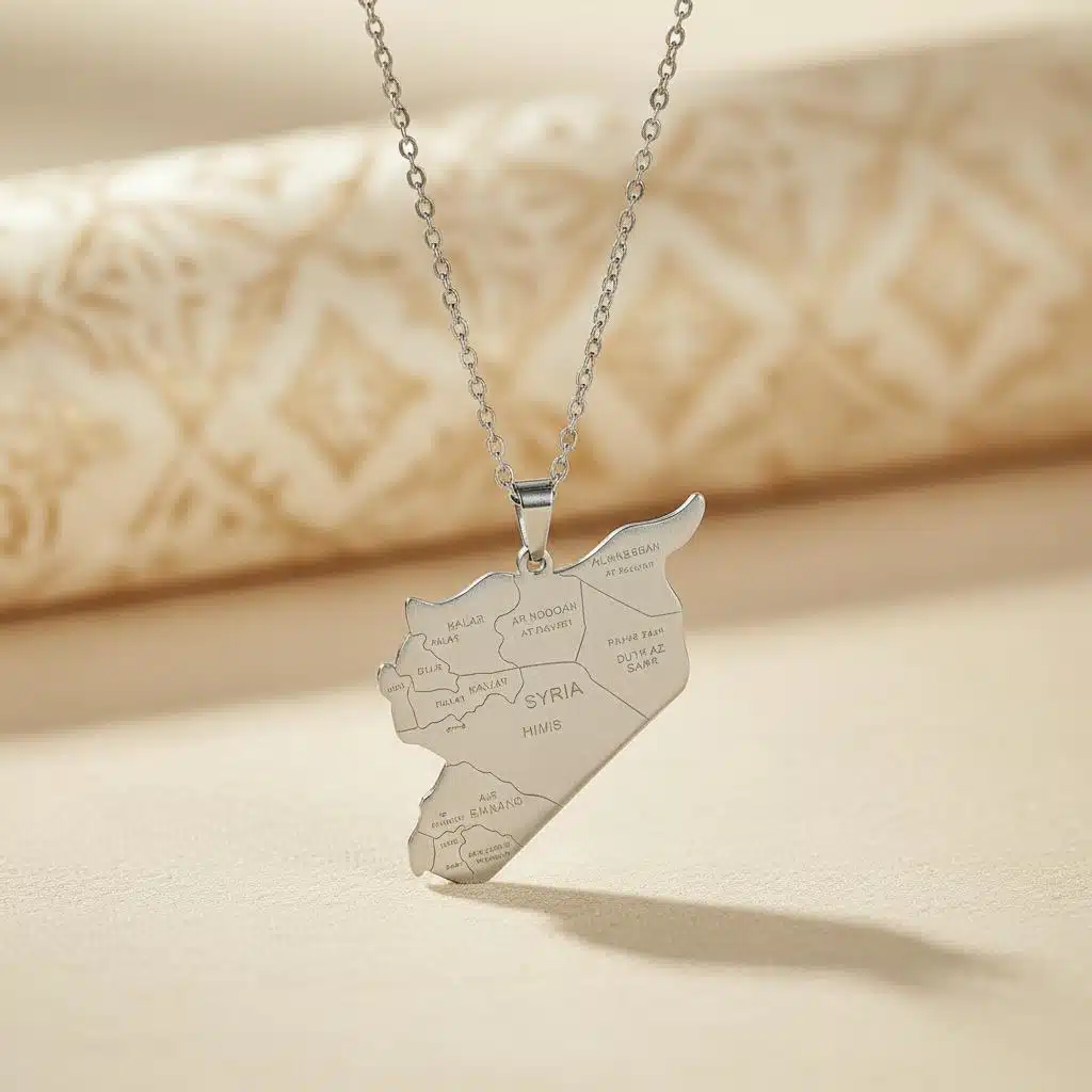 Pendentif carte de la Syrie en acier inoxydable