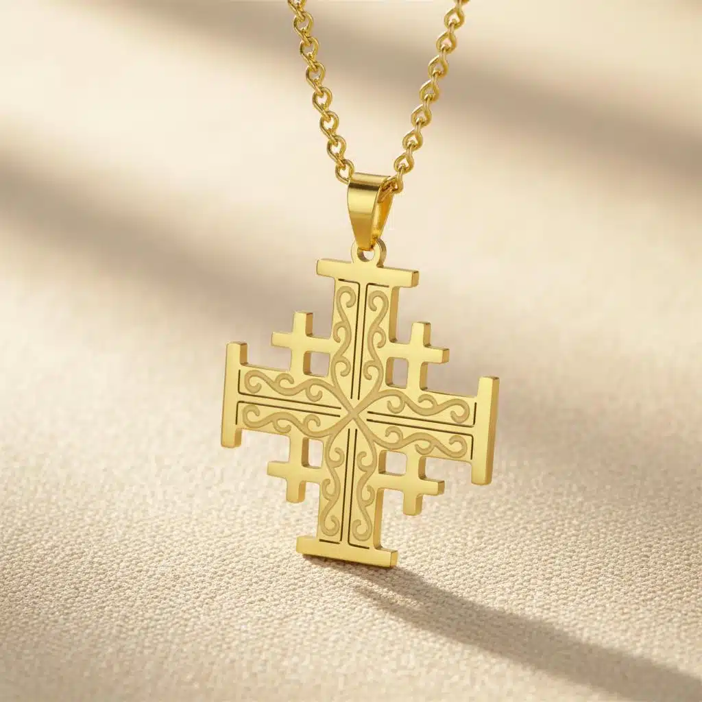 Pendentif croix de jyrusalem en acier inoxydable