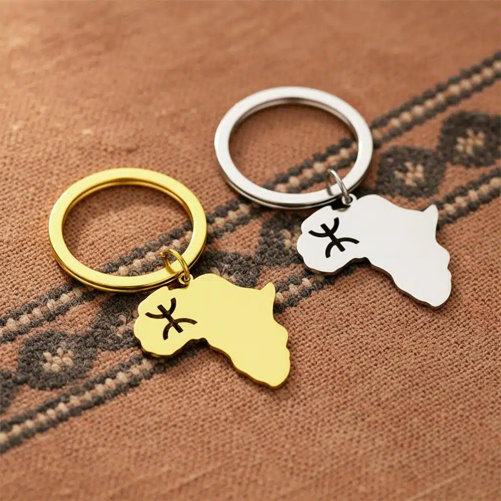 Porte-clés africain artisanal avec symbole Amazigh