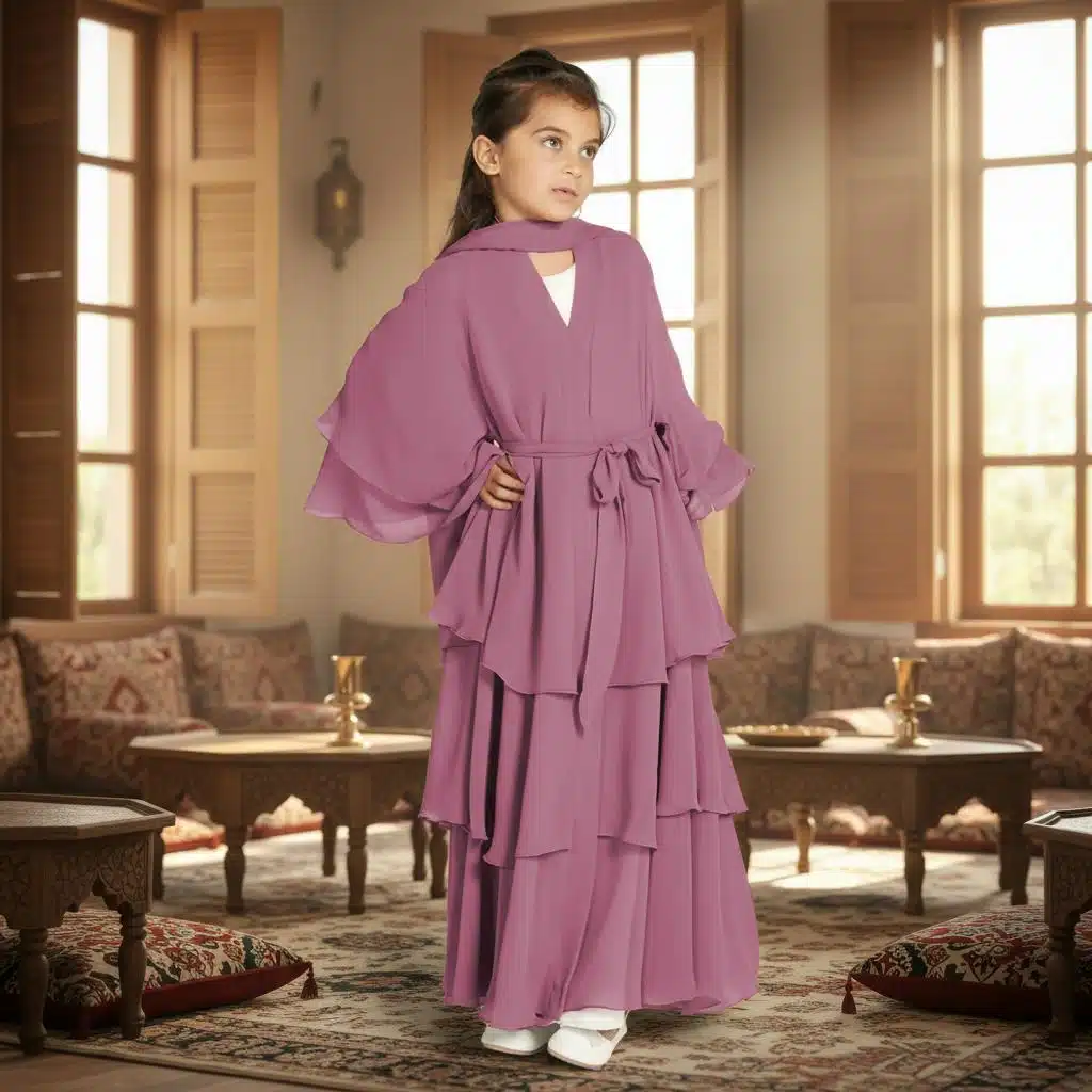 Robe abaya longue pour enfant à volants