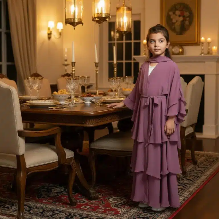 Robe abaya longue pour enfant à volants