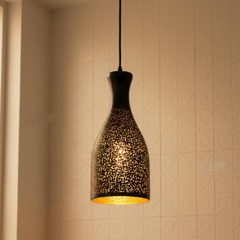 Suspension Marocaine en Métal Noir et Doré - picture 1326