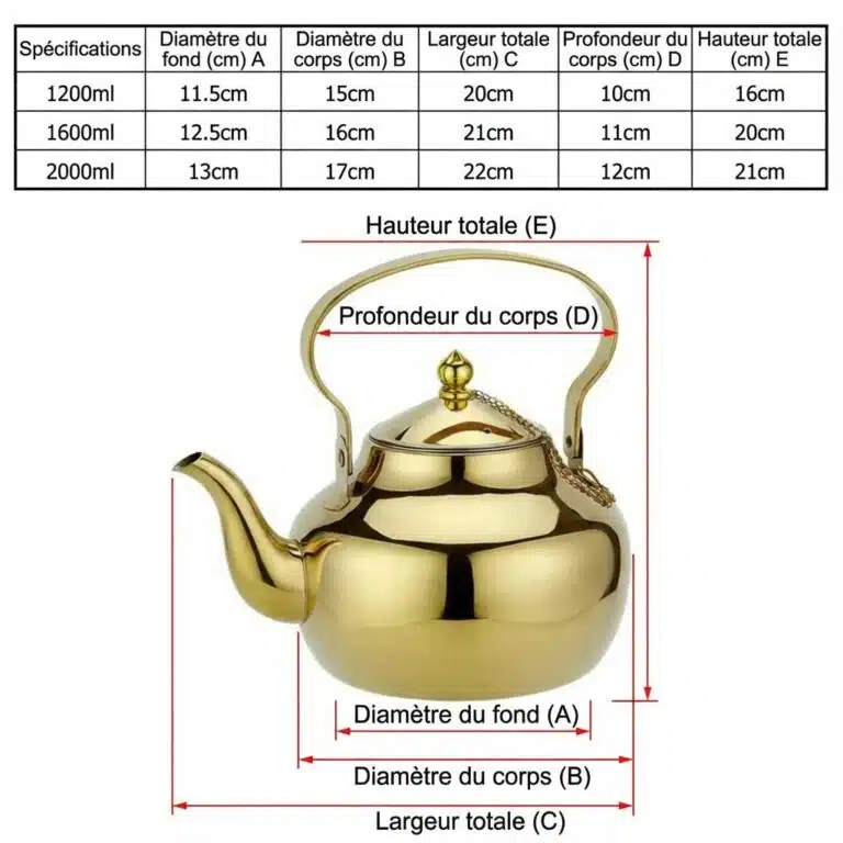 Bouilloire dorée en acier inoxydable avec infuseur
