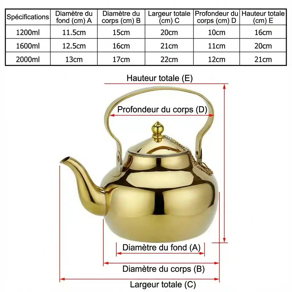 Bouilloire dorée en acier inoxydable avec infuseur