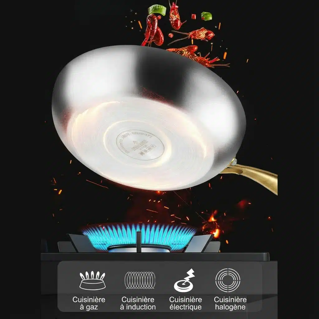 Poêle en acier à 7 couches compatible induction et gaz