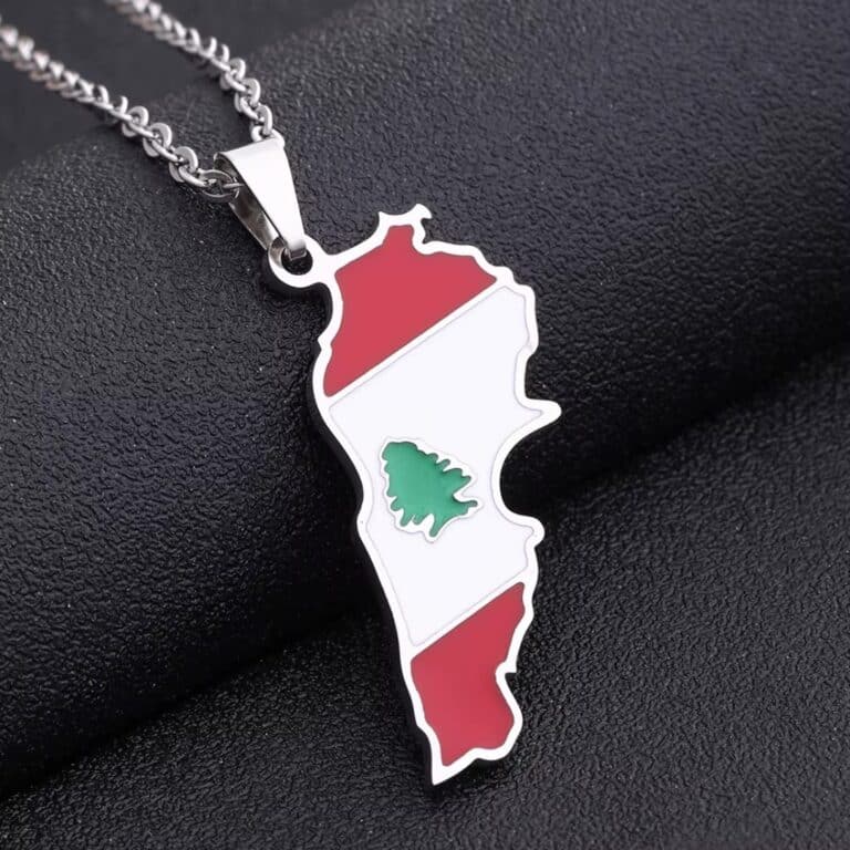 Collier Pendentif Carte du Drapeau du Liban en Acier Inoxydable 2