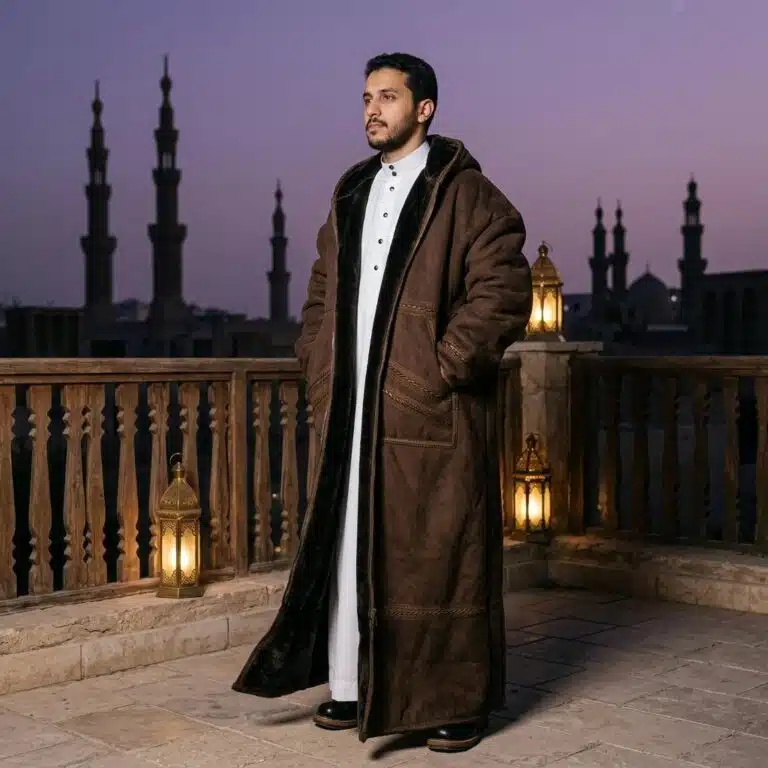 Manteau saoudien long à capuche épais avec poches latérales