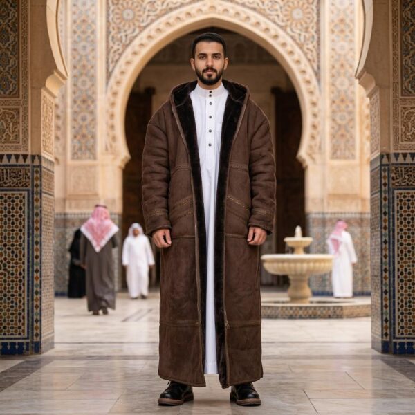 Manteau Saoudien Long à Capuche Épais avec Poches Latérales