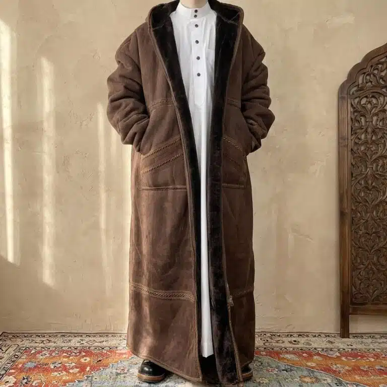Manteau saoudien long à capuche épais avec poches latérales