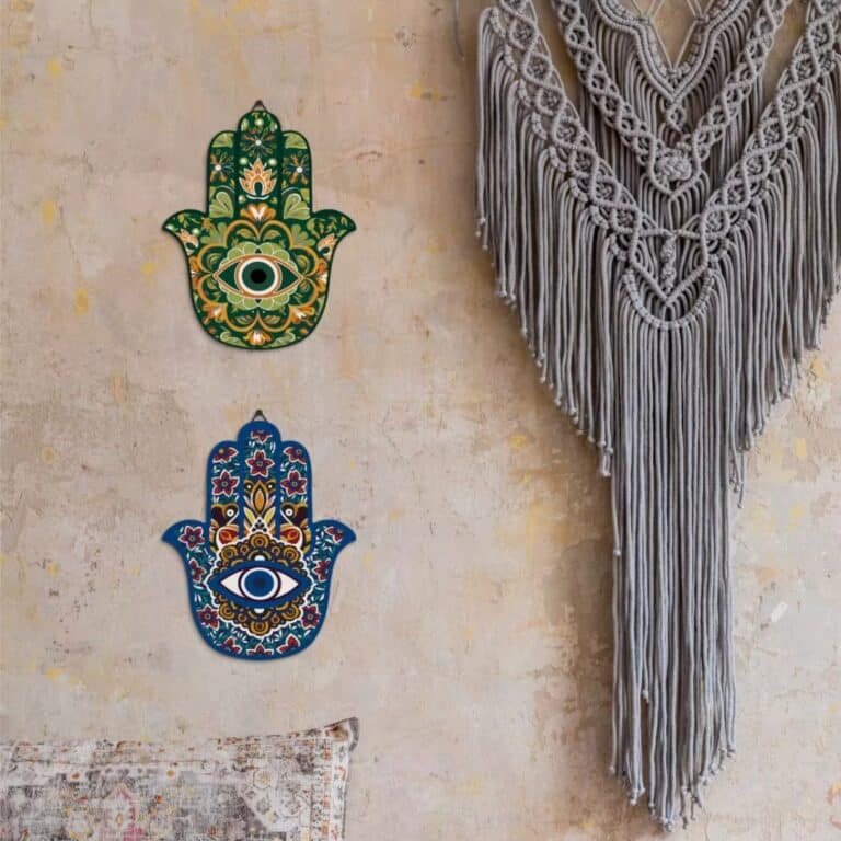 Panneaux Mural en Bois Main de Fatma Bleu et Vert en lot de 2 2
