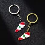 Porte-clés Carte du Drapeau du Liban en Acier Inoxydable 1