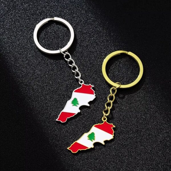 Porte-clés carte du drapeau du Liban en acier inoxydable