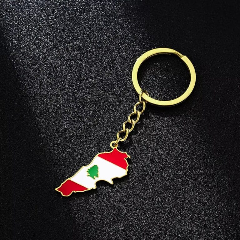 Porte-clés Carte du Drapeau du Liban en Acier Inoxydable 4