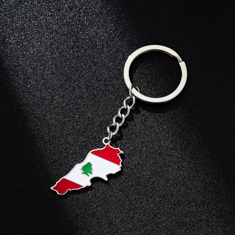 Porte-clés Carte du Drapeau du Liban en Acier Inoxydable 5