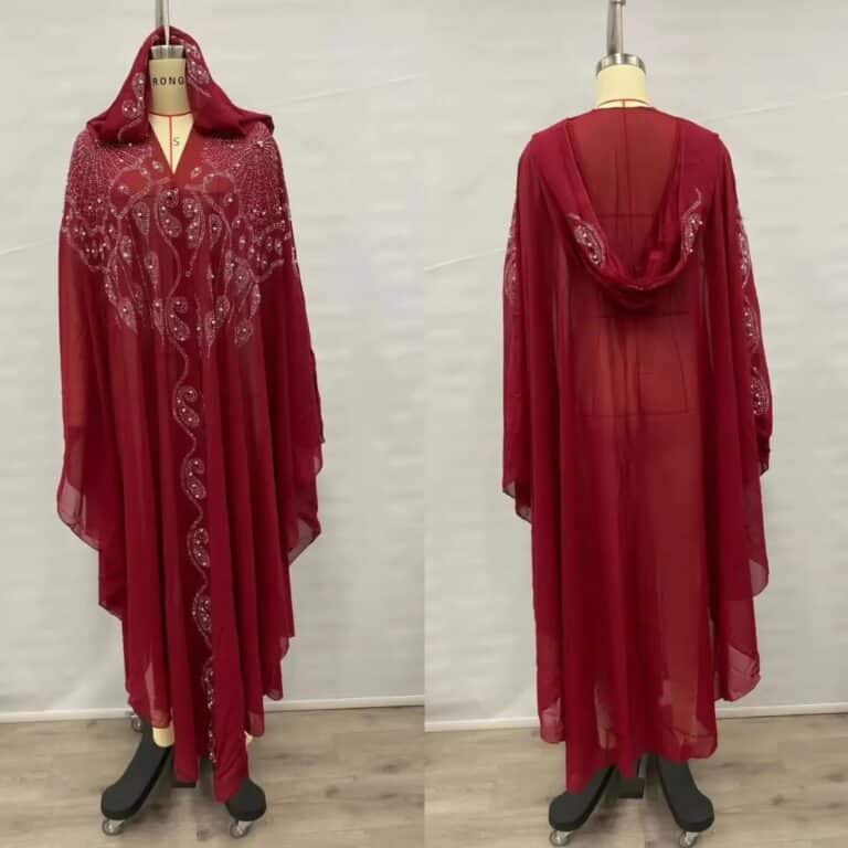 Robe Abaya Scintillante à Capuche avec Perles et Strass 1