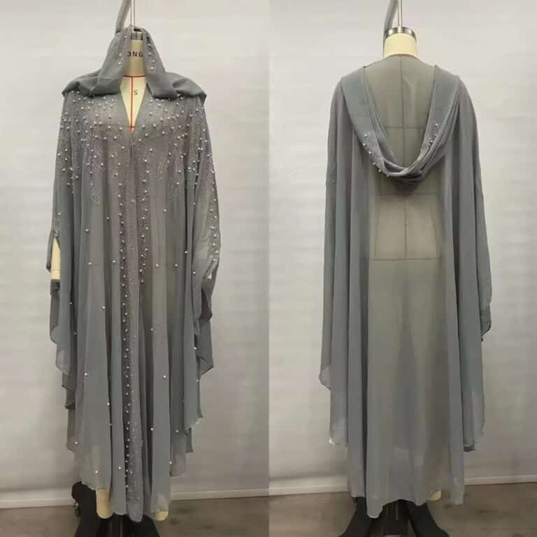 Robe Abaya Scintillante à Capuche avec Perles et Strass 11