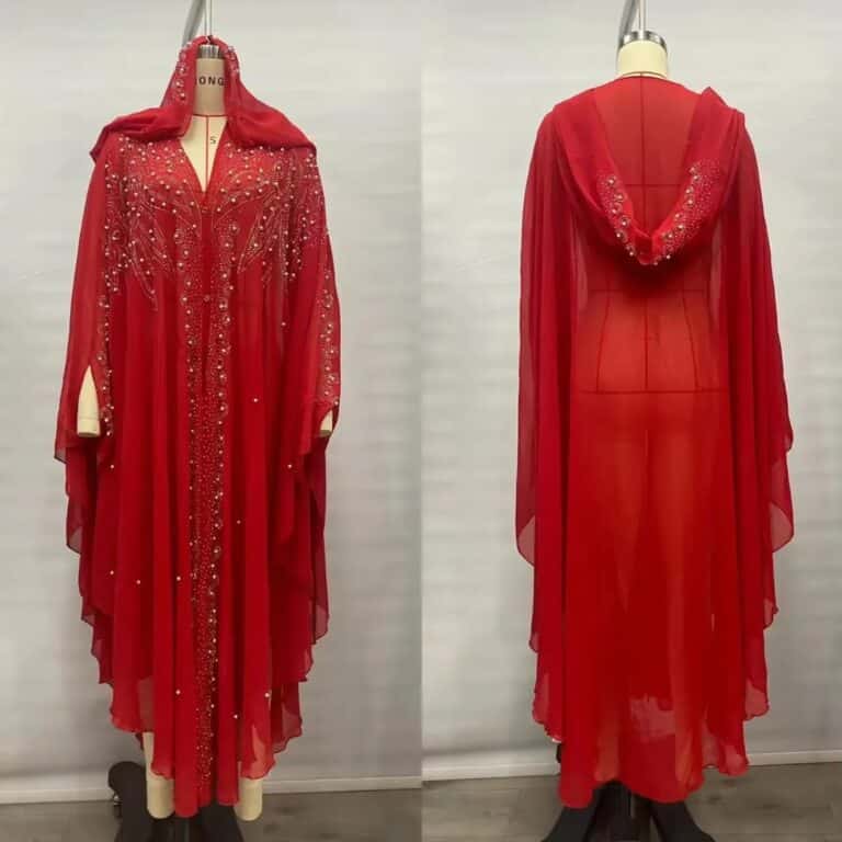 Robe Abaya Scintillante à Capuche avec Perles et Strass 12