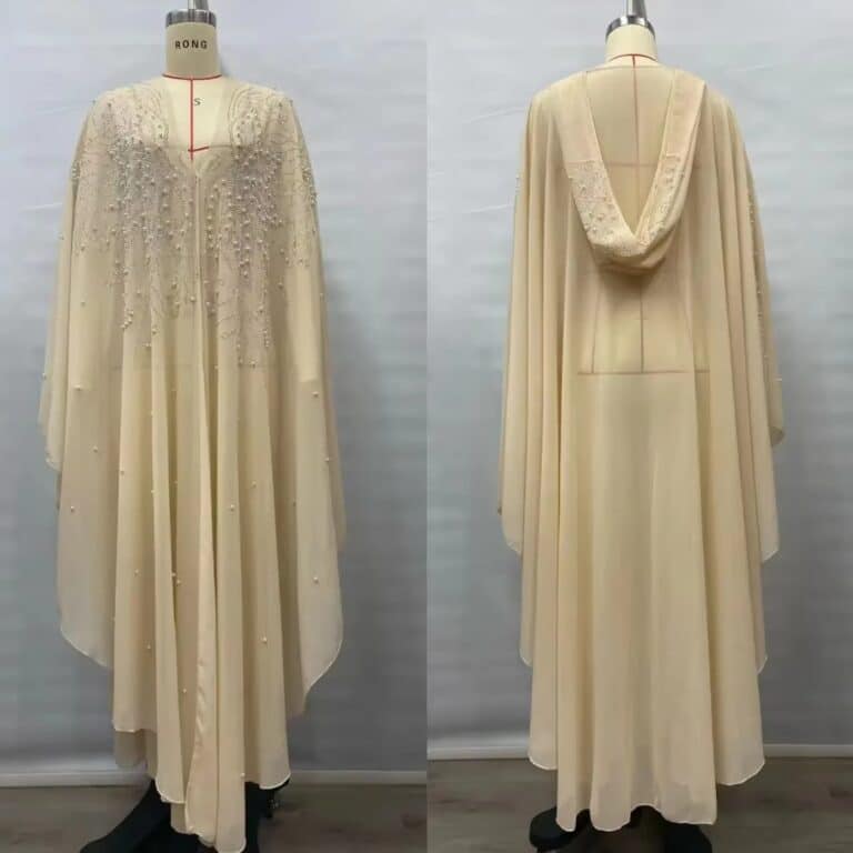 Robe Abaya Scintillante à Capuche avec Perles et Strass 2