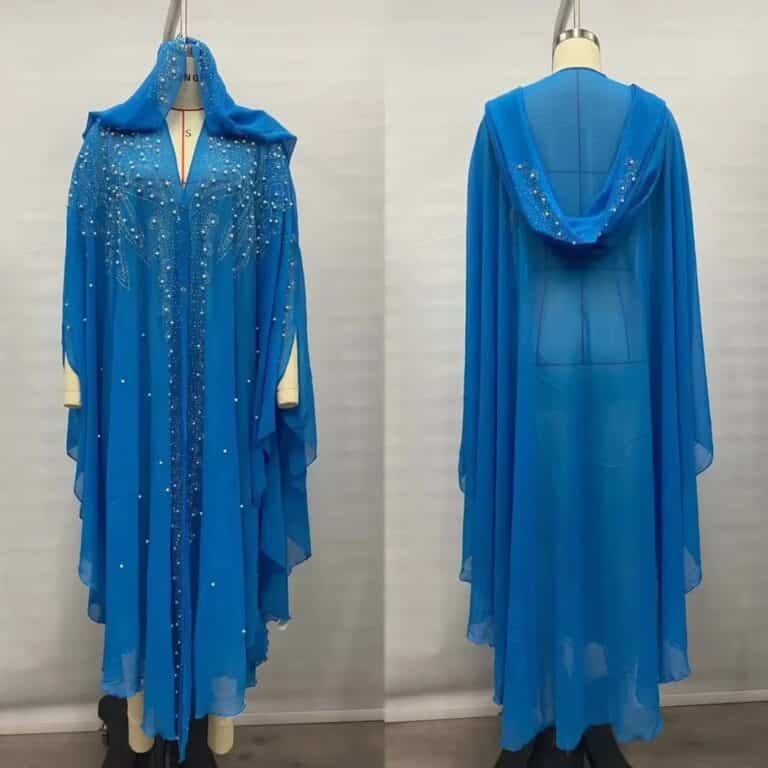 Robe Abaya Scintillante à Capuche avec Perles et Strass 4
