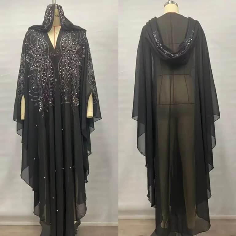 Robe Abaya Scintillante à Capuche avec Perles et Strass 5