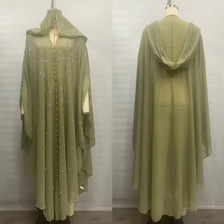 Robe Abaya Scintillante à Capuche avec Perles et Strass 6