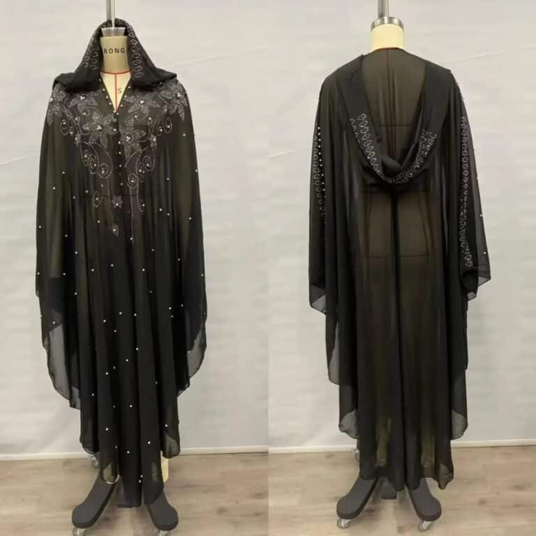 Robe Abaya Scintillante à Capuche avec Perles et Strass 9