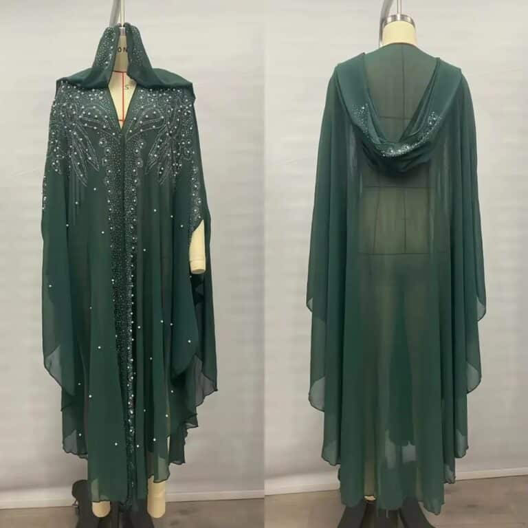 Robe Abaya Scintillante à Capuche avec Perles et Strass. 7