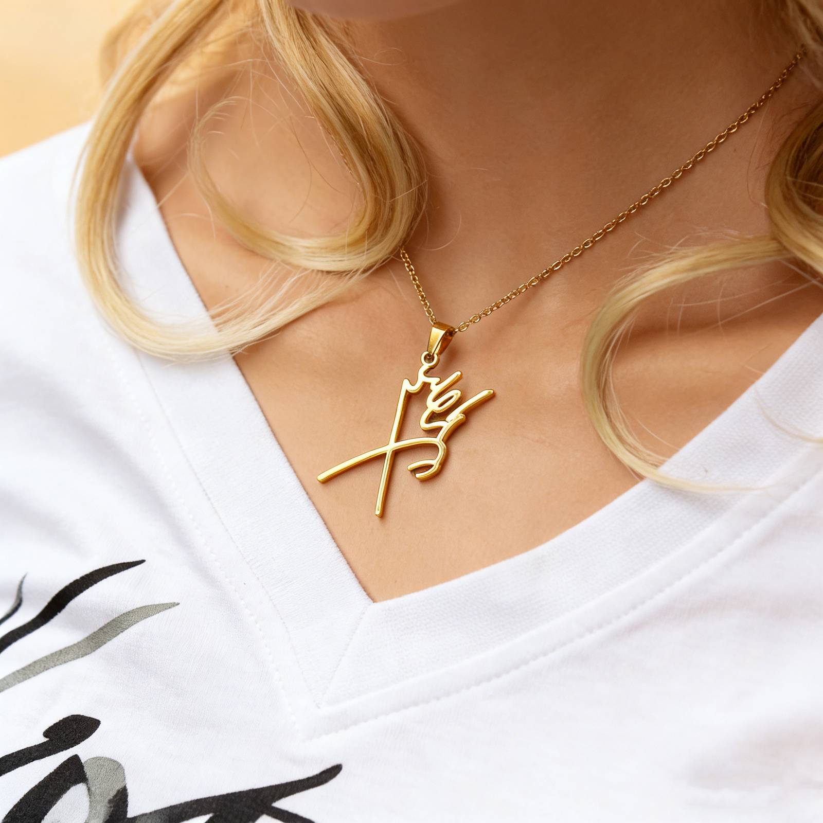 Collier-signature-calligraphique-Pahlavi-en-acier-antirouille-argente-ou-dore-picture-2