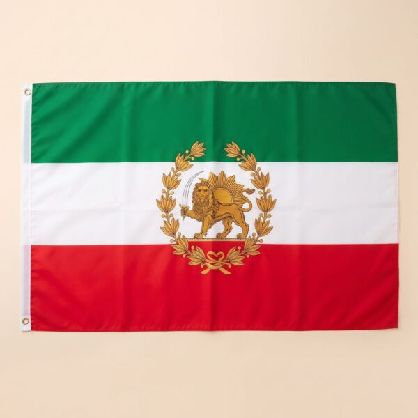 Drapeau Iran lion et soleil avec couronne dorée