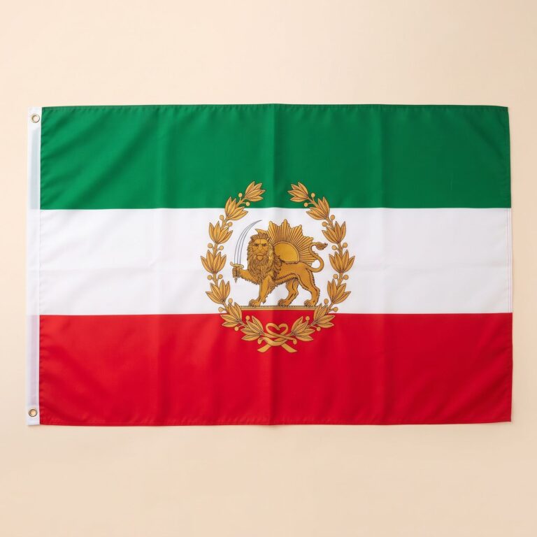Iraanse vlag met leeuw, zon en gouden kroon