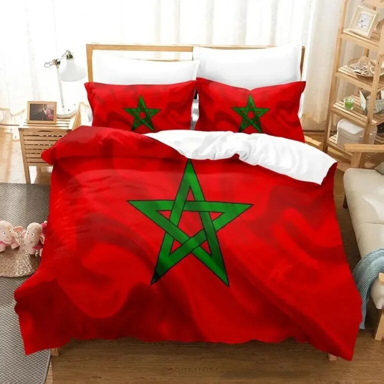 Housse-de-couette-1-personne-motifs-symboliques-orientaux-rouge-et-vert-picture-1