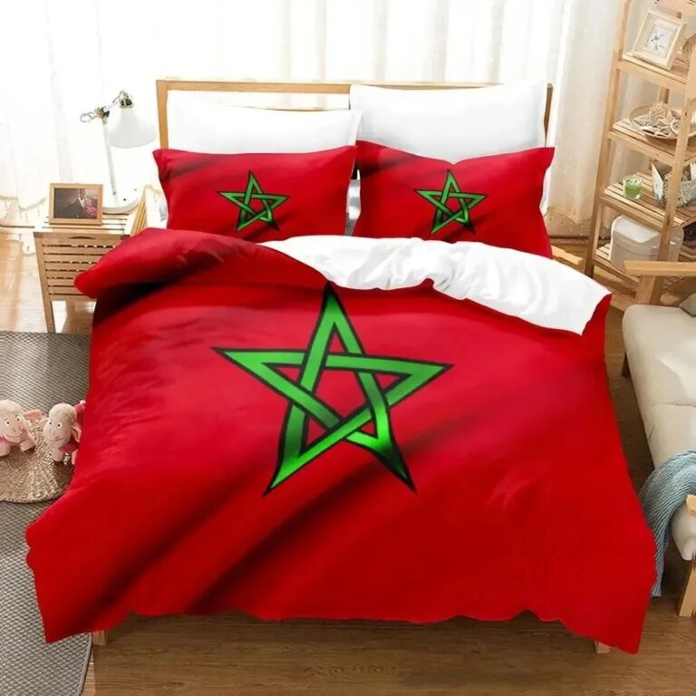 Housse-de-couette-1-personne-motifs-symboliques-orientaux-rouge-et-vert-picture-2